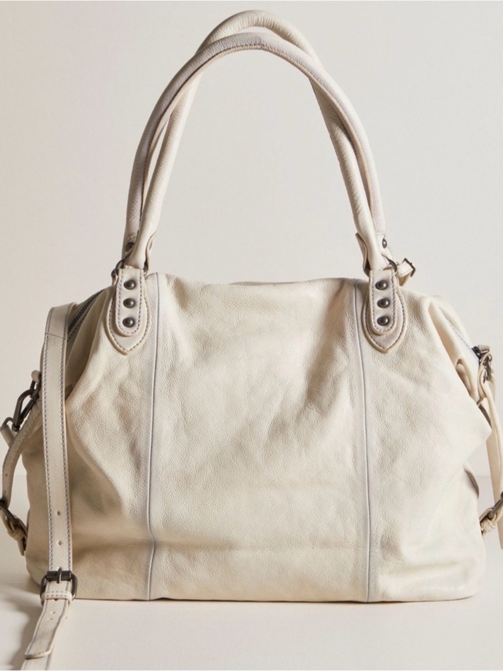 Classic Cream Leather Satchel Handbag